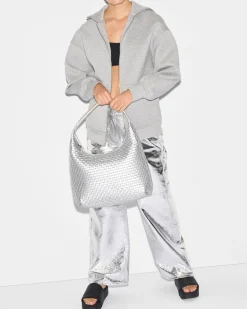 MZ Wallace Shoulders|MZW Exclusives|Large Woven Shoulder MatteSilver