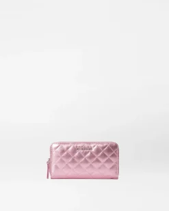 MZ Wallace Accessories|MZW Exclusives|Long Zip Round Wallet RoseMetallicLeather