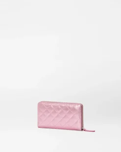 MZ Wallace Accessories|MZW Exclusives|Long Zip Round Wallet RoseMetallicLeather