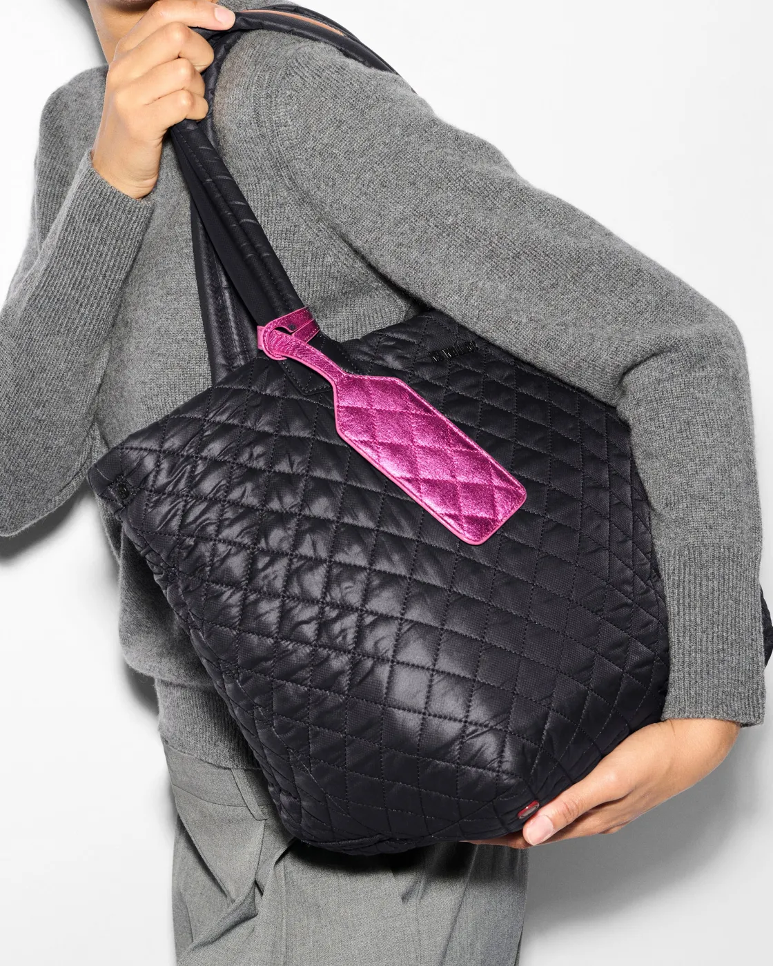 MZ Wallace Accessories|Luggage Tag HotPinkMetallicLeather