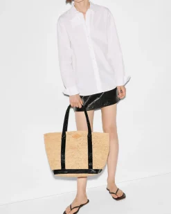 MZ Wallace Totes|Medium Raffia Tote BlackLacquer