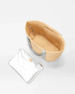 MZ Wallace Raffia|Totes|Medium Raffia Tote MatteSilver