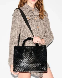 MZ Wallace Totes|Medium Woven Box Tote BlackLacquer