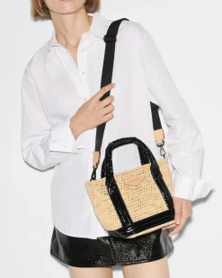 MZ Wallace Raffia|Crossbody|Mini Raffia Tote Raffia/BlackLacquer