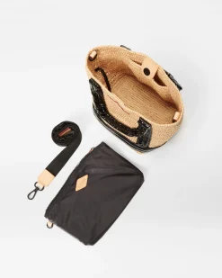 MZ Wallace Raffia|Crossbody|Mini Raffia Tote Raffia/BlackLacquer