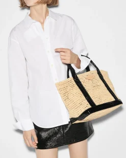 MZ Wallace Raffia|Totes|Small Raffia Tote Raffia/BlackLacquer