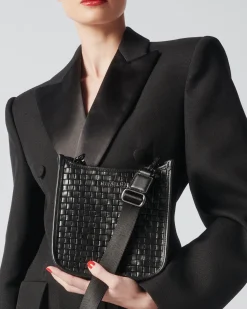 MZ Wallace Crossbody|MZW Exclusives|Small Woven Box Crossbody WovenBlackLeather