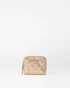 MZ Wallace Accessories|MZW Exclusives|Small Zip Round Wallet HoneyMetallicLeather