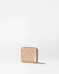MZ Wallace Accessories|MZW Exclusives|Small Zip Round Wallet HoneyMetallicLeather