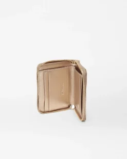 MZ Wallace Accessories|MZW Exclusives|Small Zip Round Wallet HoneyMetallicLeather
