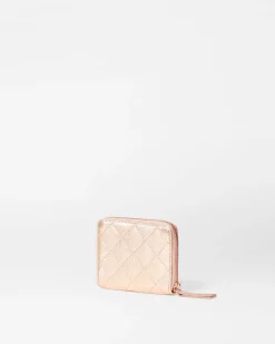 MZ Wallace Accessories|Small Zip Round Wallet RoseGoldMetallicLeather