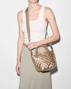MZ Wallace Metro|Crossbody|The Metro Tote® Deluxe - Micro HoneyMetallicLeather
