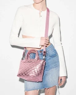 MZ Wallace Metro|Crossbody|The Metro Tote® Deluxe - Micro RoseMetallicLeather