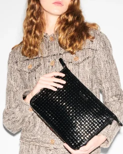 MZ Wallace Accessories|Woven Metro Clutch BlackLacquer